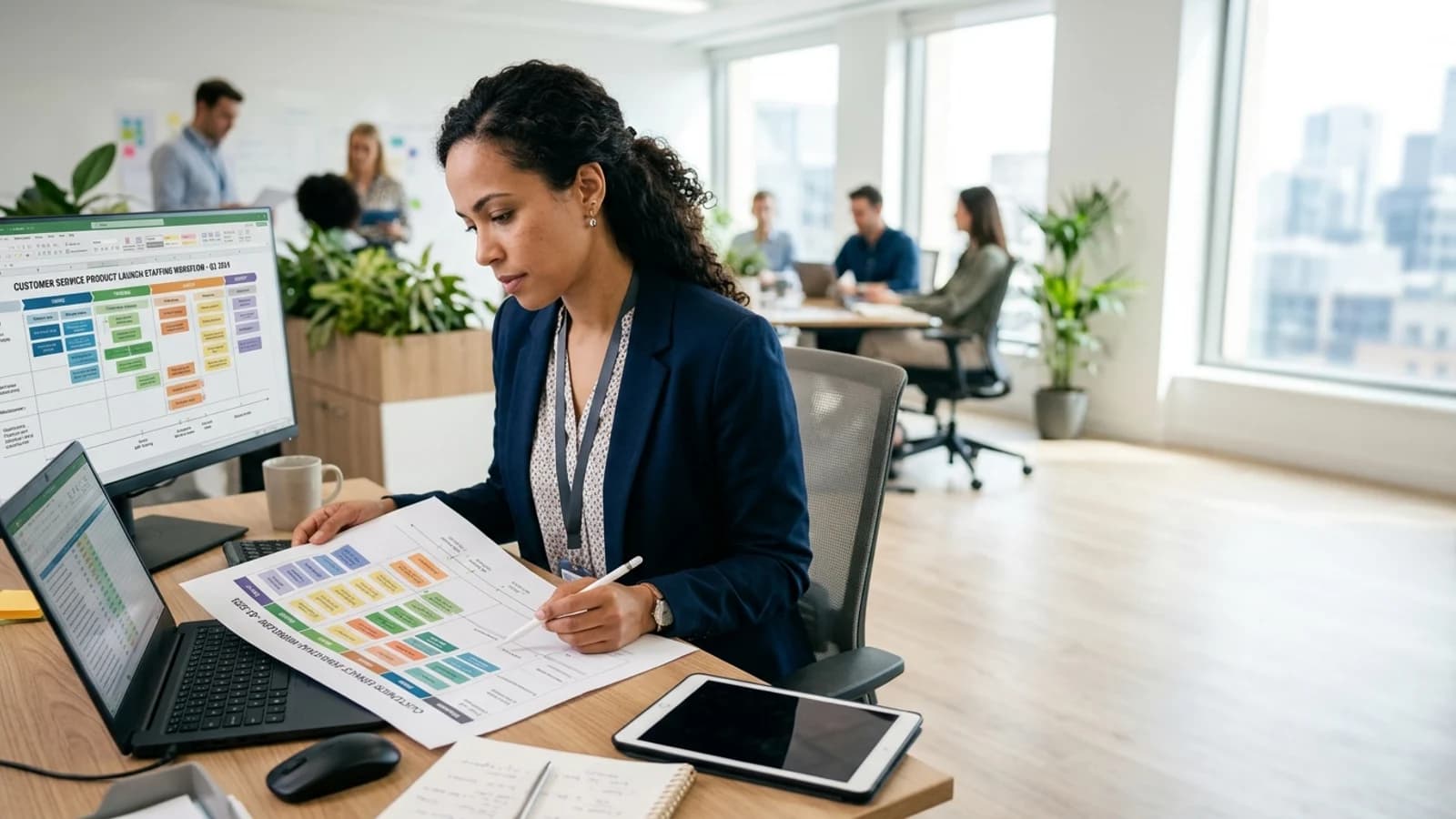 Customer care specialist reviewing two account records
