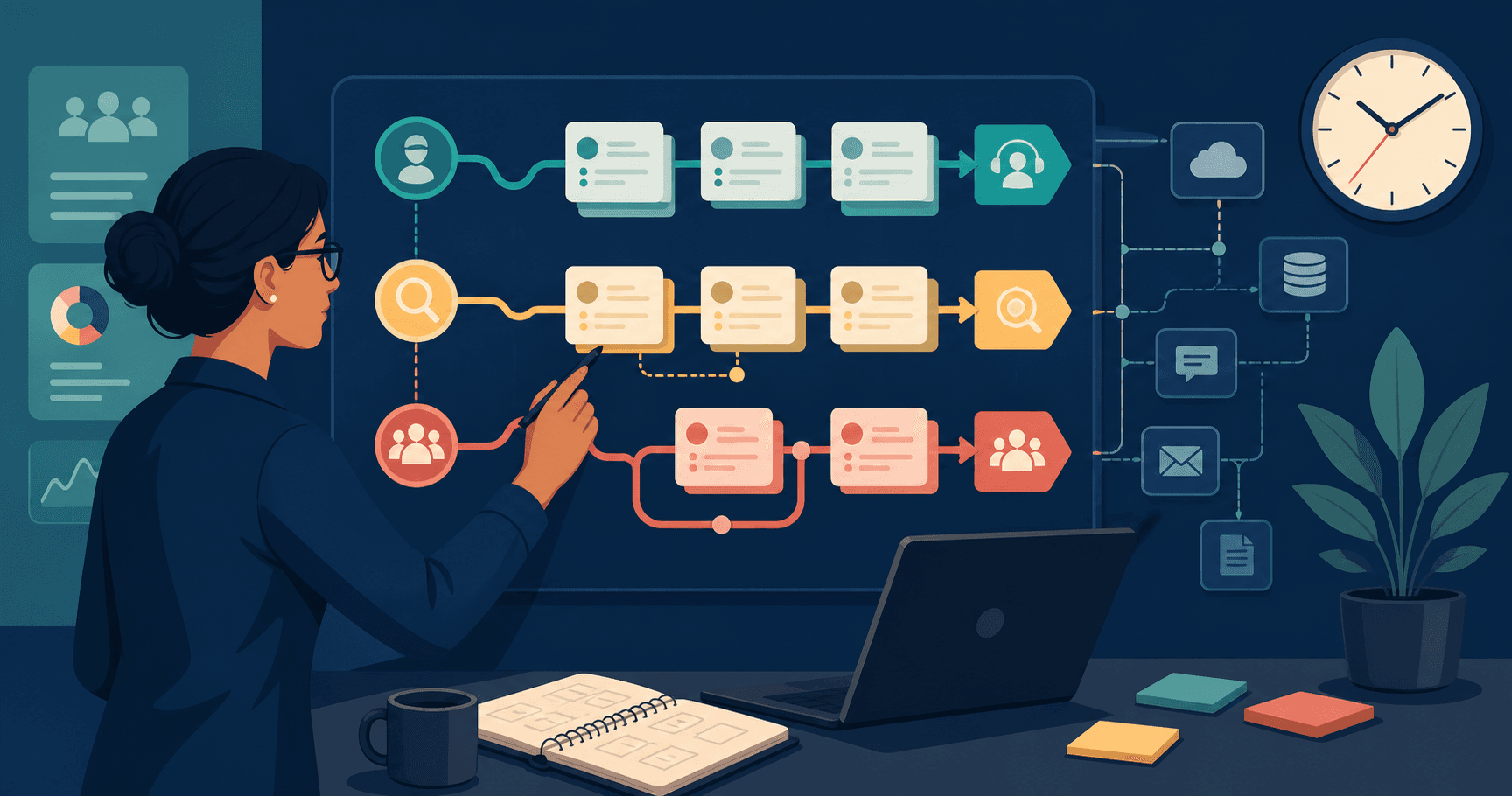 Customer service policy change review comparing before and after case journeys
