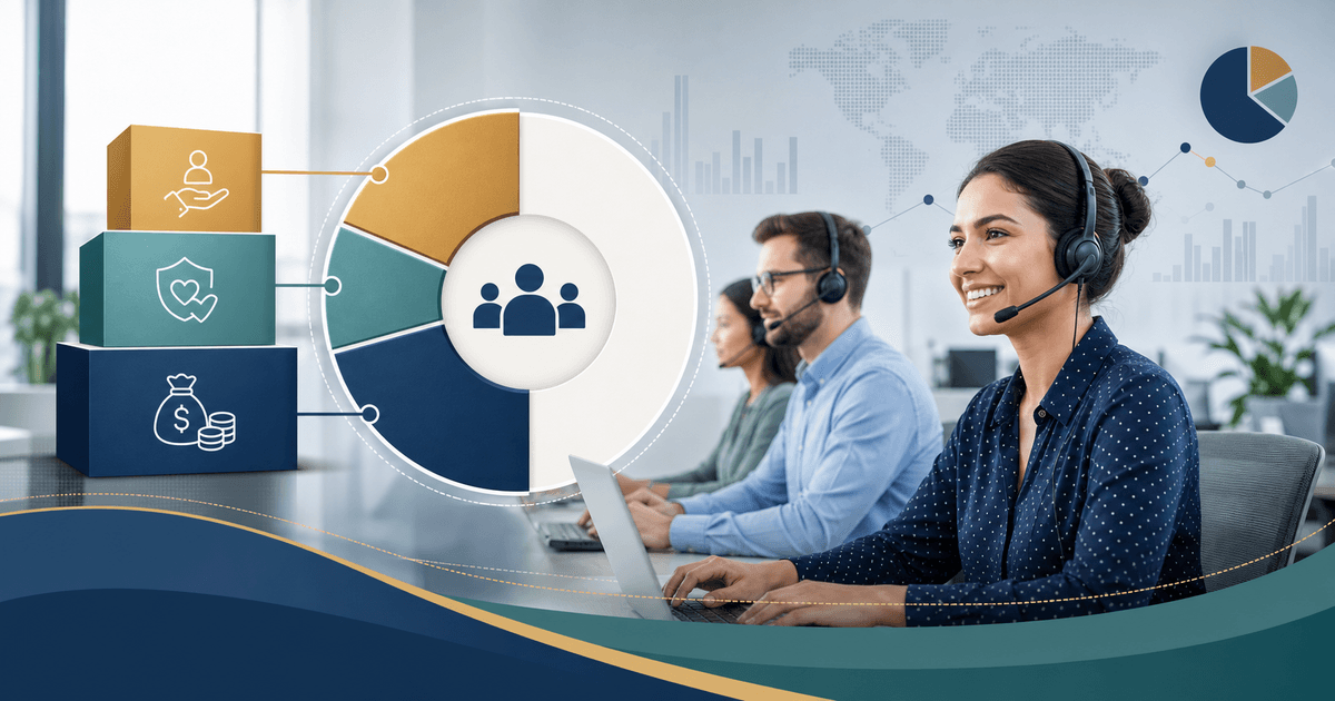 Customer support team beside an illustrated wage, benefit, and total cost model