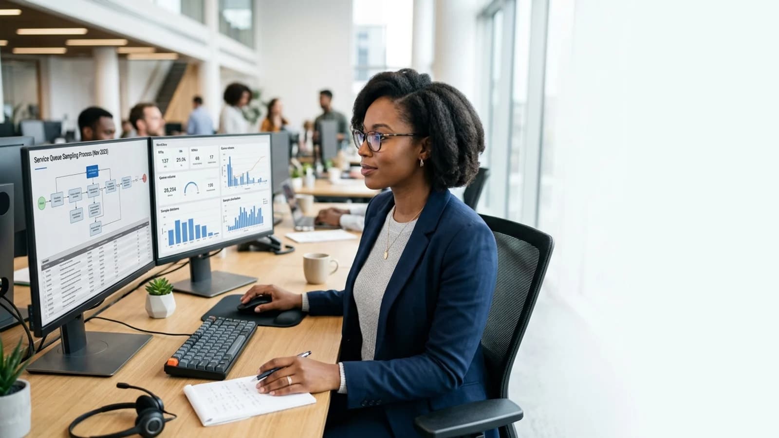 Quality analyst designing a customer service queue sample